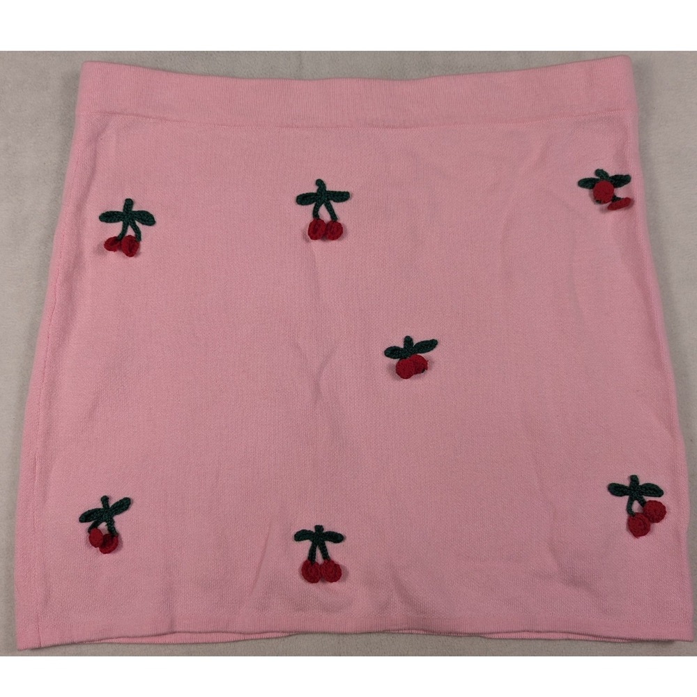 Sugar Thrillz Pink Cherry Pom Mini Skirt Knit Cotton Embroidered XXL AST211637